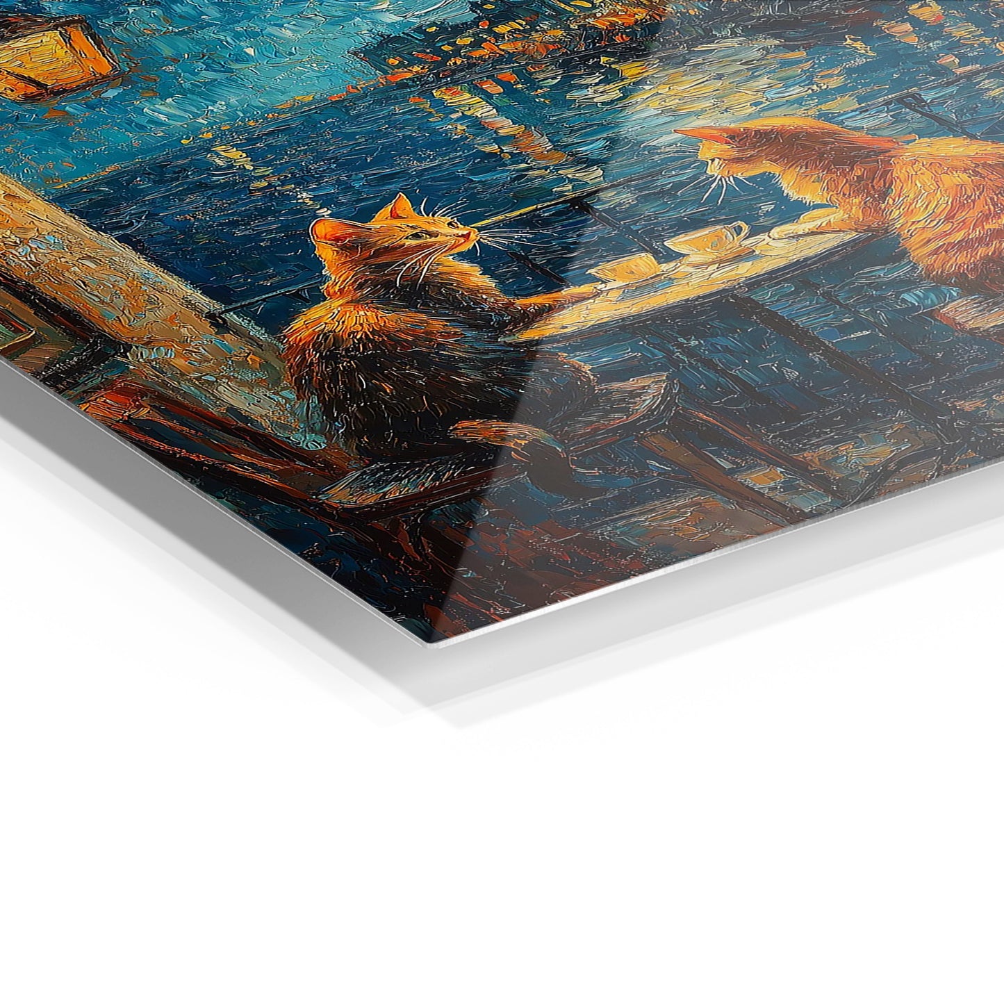 Cats Coffee Date metal wall art in a modern interior