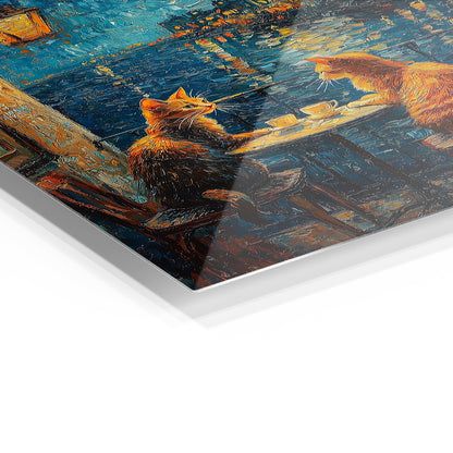 Cats Coffee Date metal wall art in a modern interior