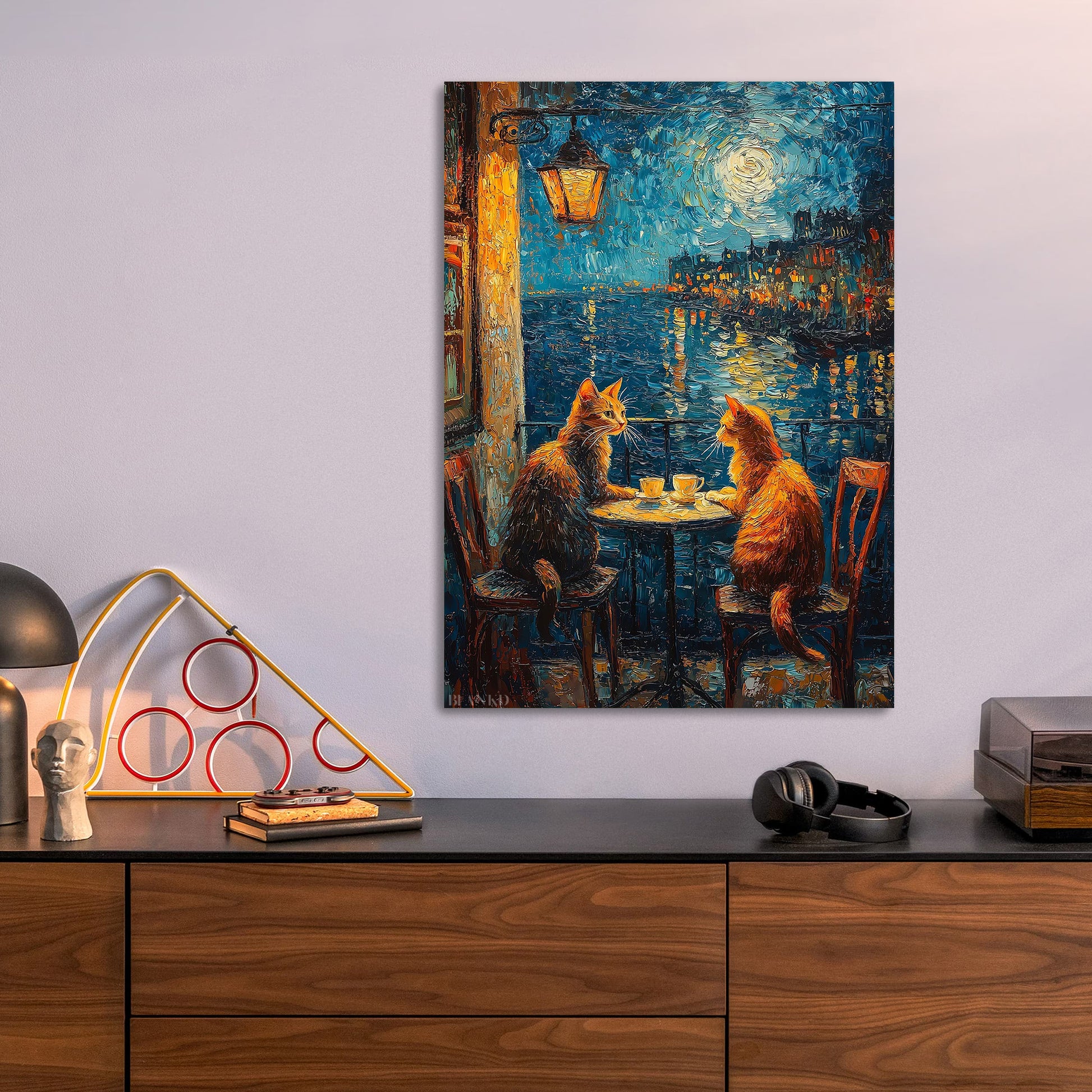 Cats Coffee Date metal poster size comparison