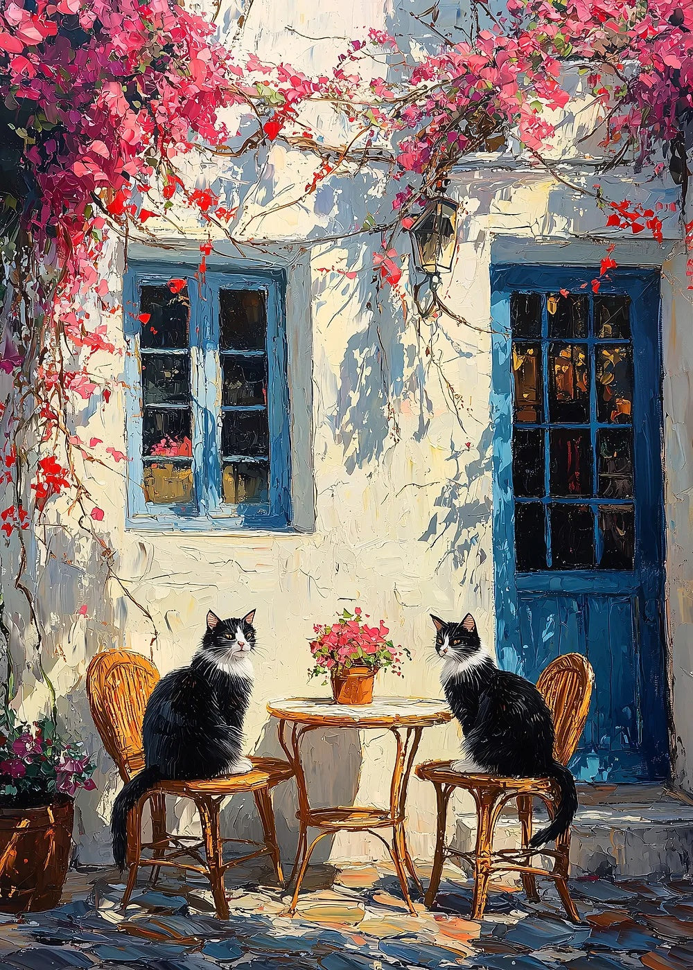 Cats in Santorini metal poster artwork