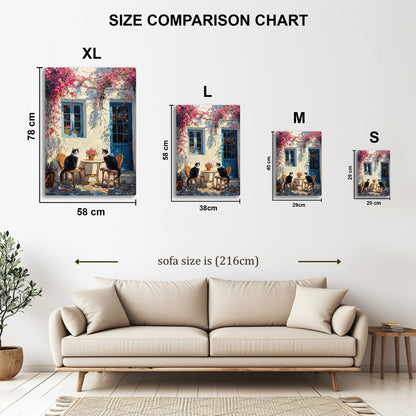 Cats in Santorini metal wall art in styled room setting