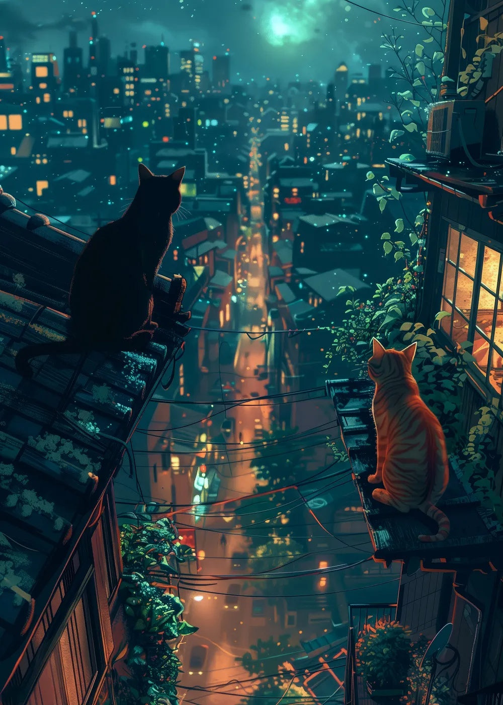 Cats on the Rooftop metal poster artwork