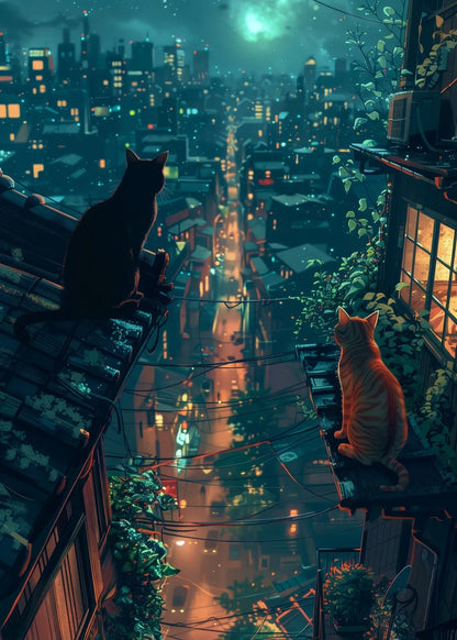 Cats on the Rooftop metal poster artwork