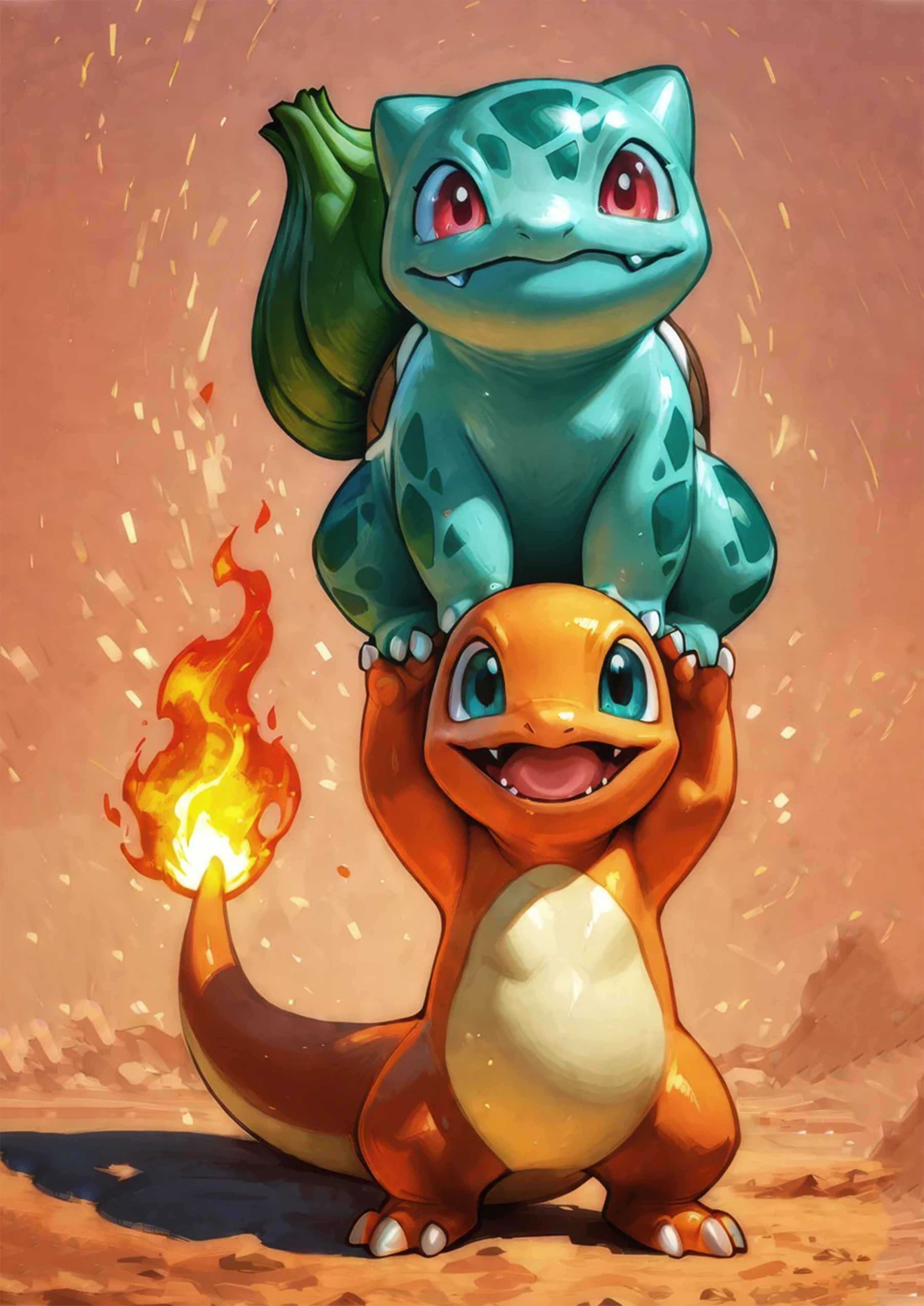 Charmander & Bulbasaur metal poster artwork