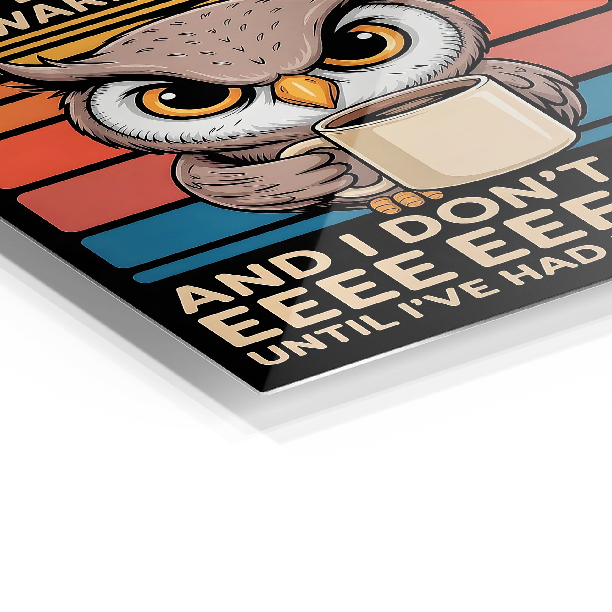 Coffee Owl metal wall art in a modern interior