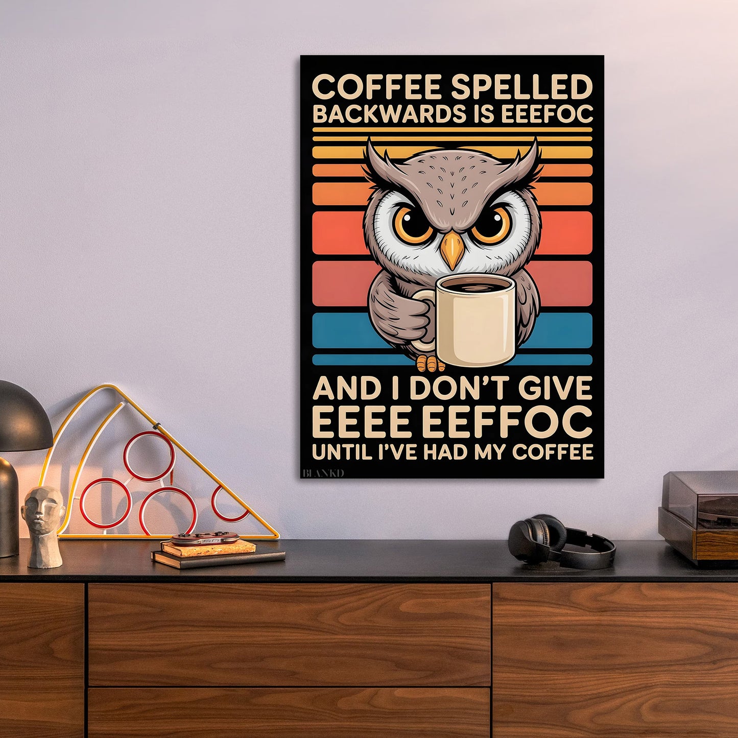 Coffee Owl metal poster size comparison
