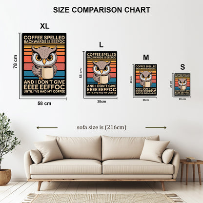 Coffee Owl metal wall art in styled room setting