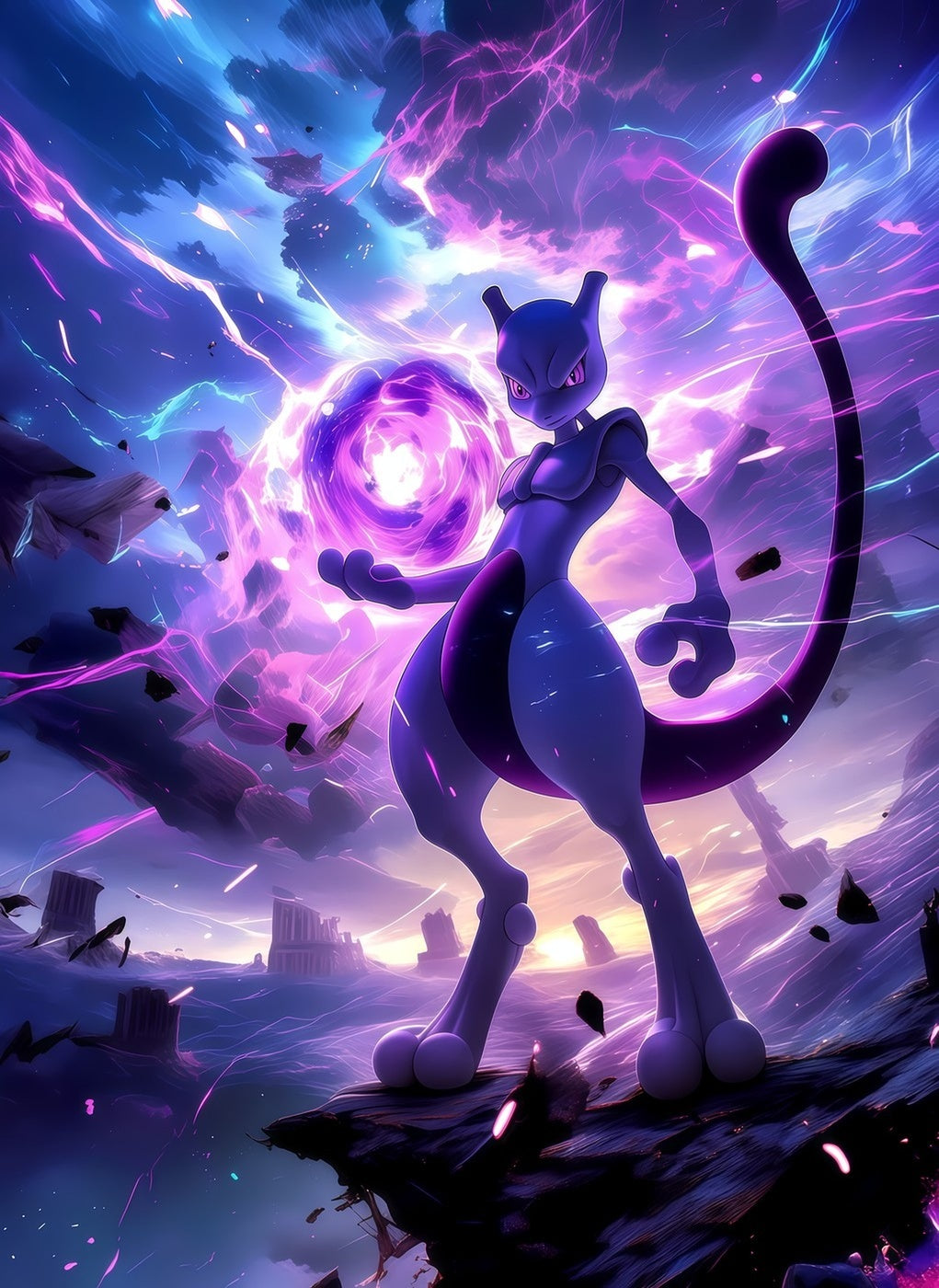 Cosmic Mewtwo metal wall art
