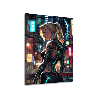 Cyberpunk Warrior metal poster on living room wall
