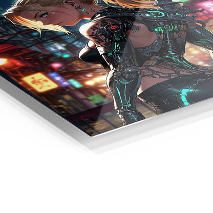 Cyberpunk Warrior metal wall art in a modern interior