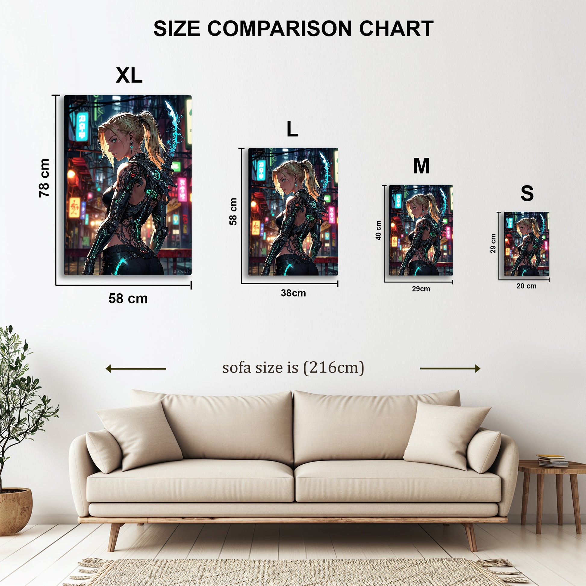 Cyberpunk Warrior metal wall art in styled room setting