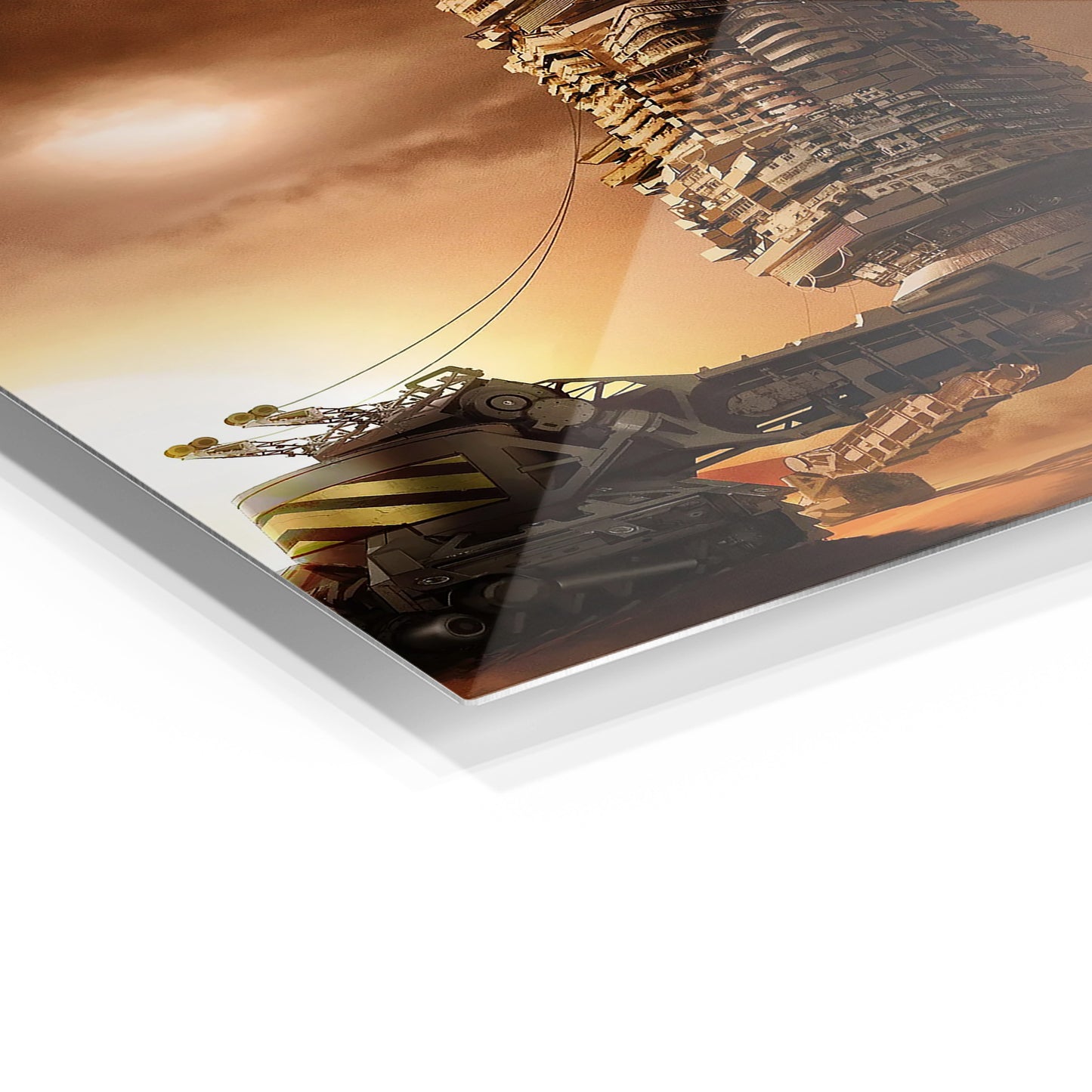Desert Crawler City metal wall art in a modern interior