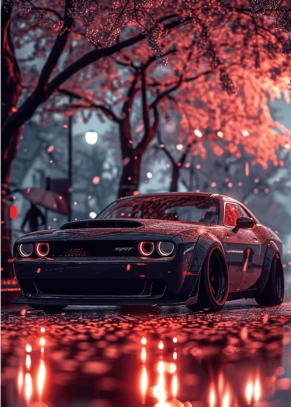 Dodge Challenger in the Rain metal poster artwork