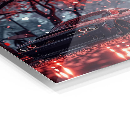 Dodge Challenger in the Rain metal wall art in a modern interior
