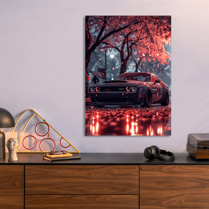 Dodge Challenger in the Rain metal poster size comparison