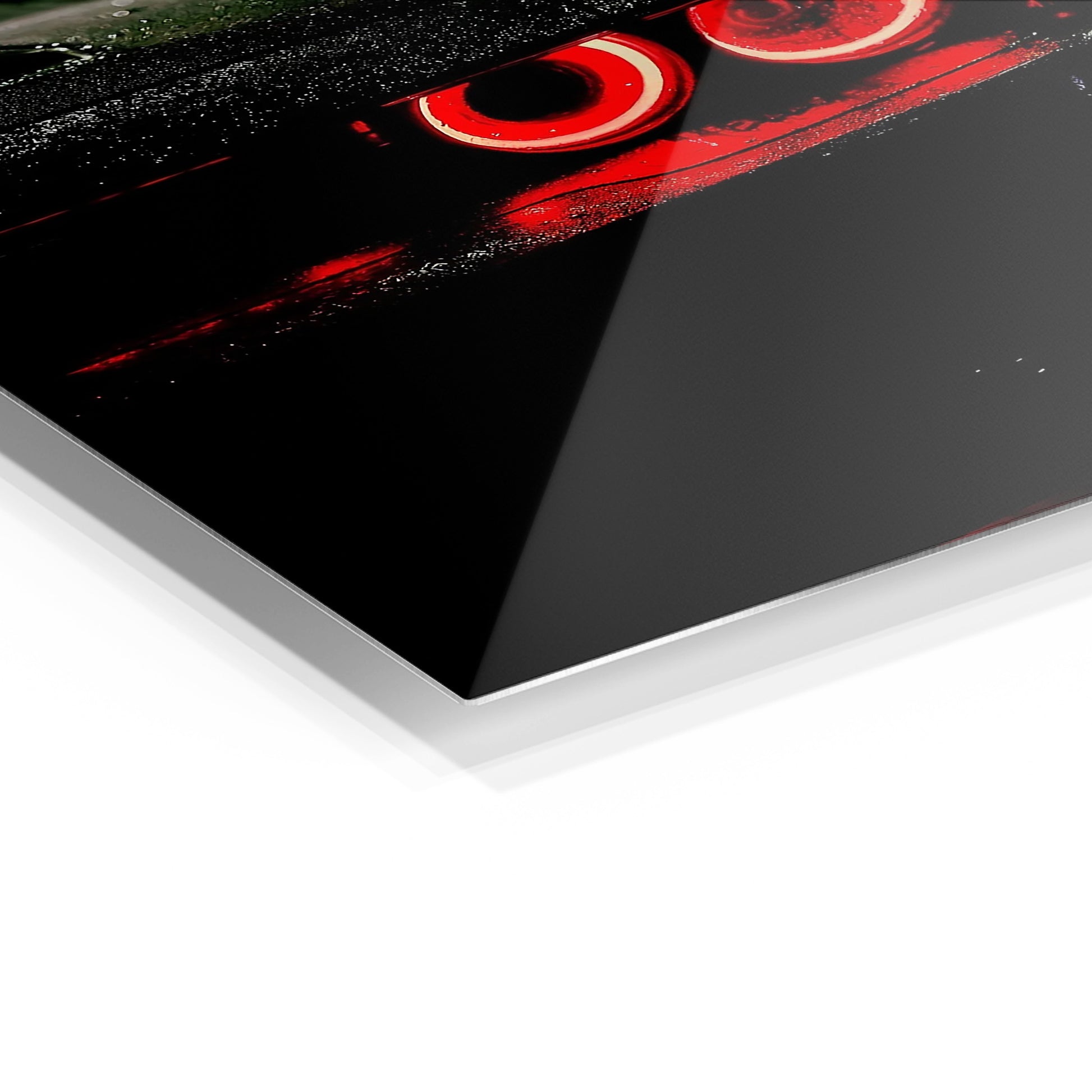 Dodge Challenger Red Glow metal wall art in a modern interior
