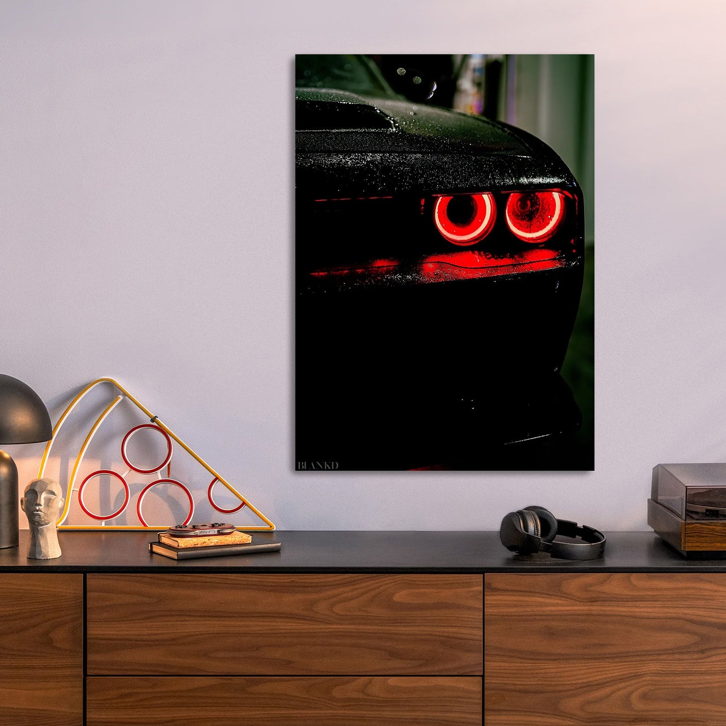 Dodge Challenger Red Glow metal poster size comparison
