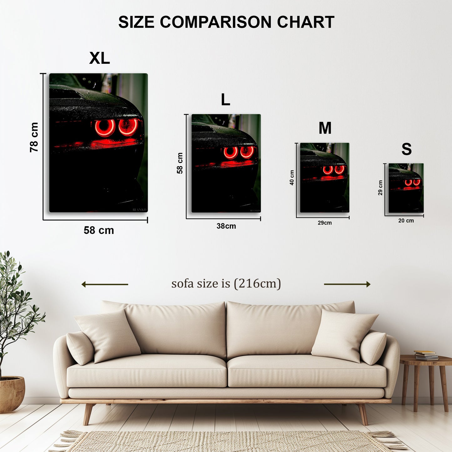 Dodge Challenger Red Glow metal wall art in styled room setting