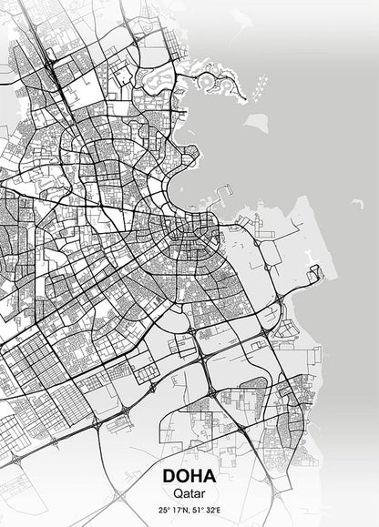Doha City Map metal poster artwork
