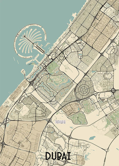 Dubai City Map metal poster artwork