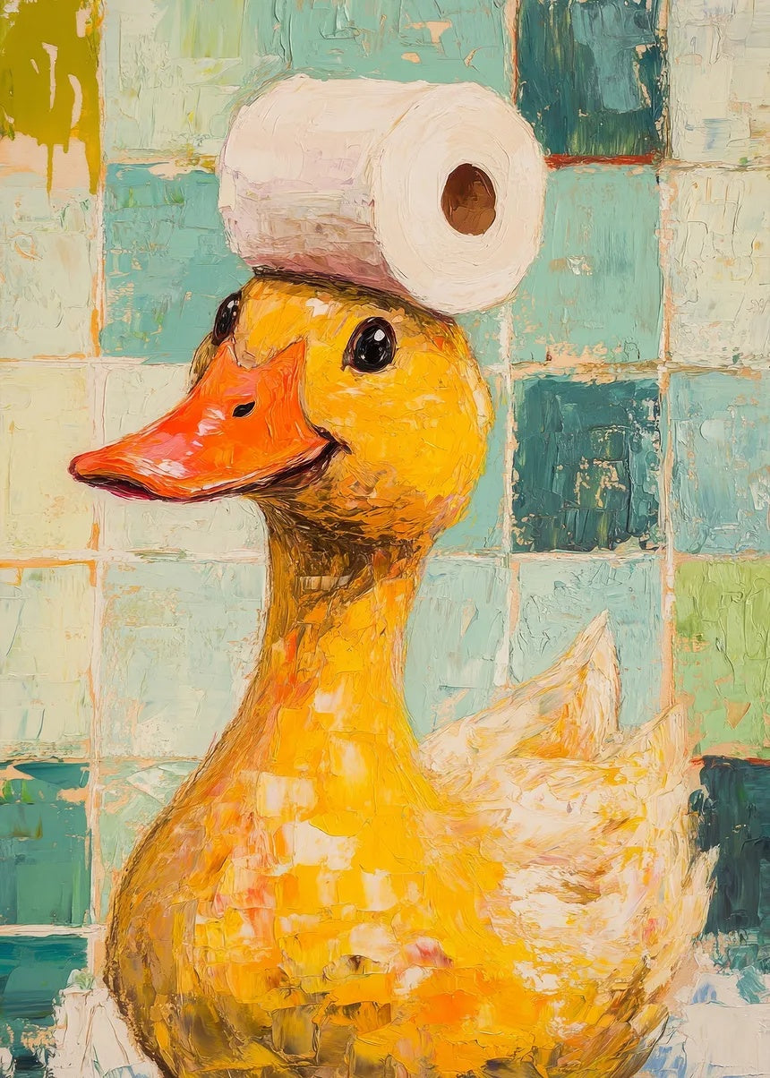 Duck with Toilet Paper Hat metal poster artwork