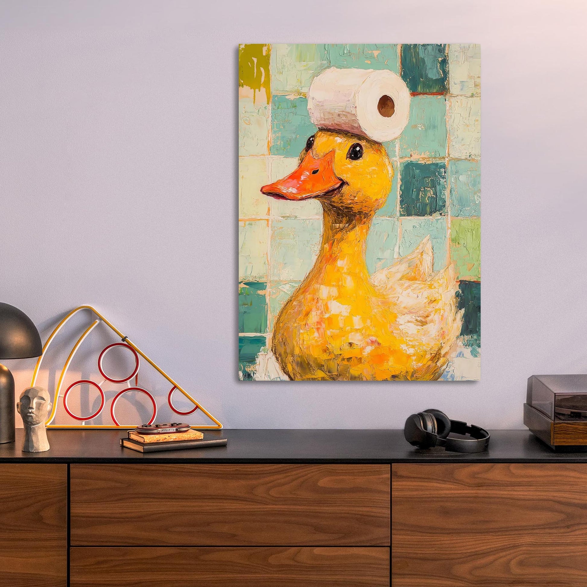 Duck with Toilet Paper Hat metal poster