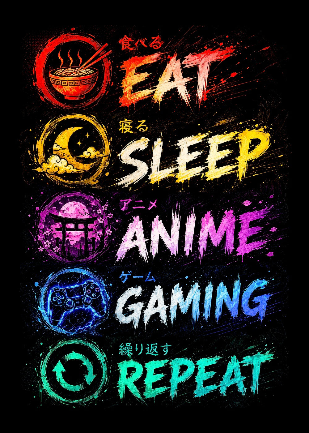 Eat Sleep Anime Gaming Repeat 2 metal poster artwork