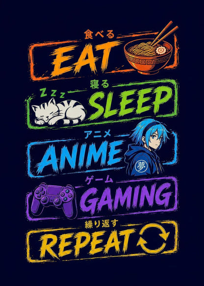 Eat Sleep Anime Repeat metal wall art