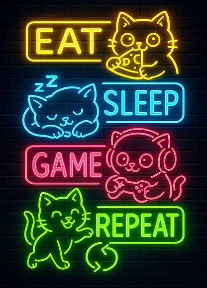 Eat Sleep Game Repeat 2 metal wall art
