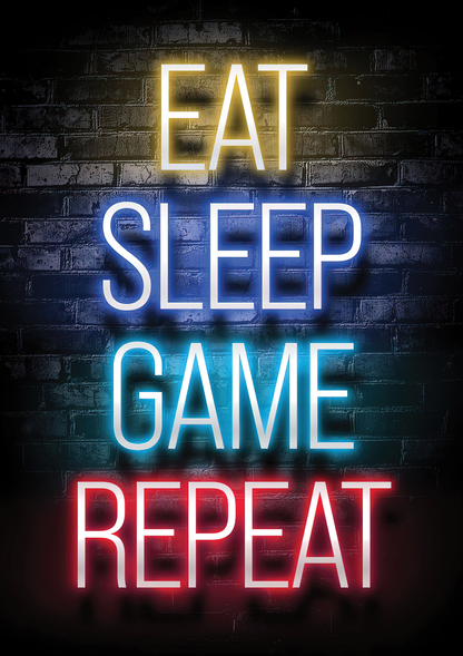 Eat Sleep Game Repeat metal poster artwork