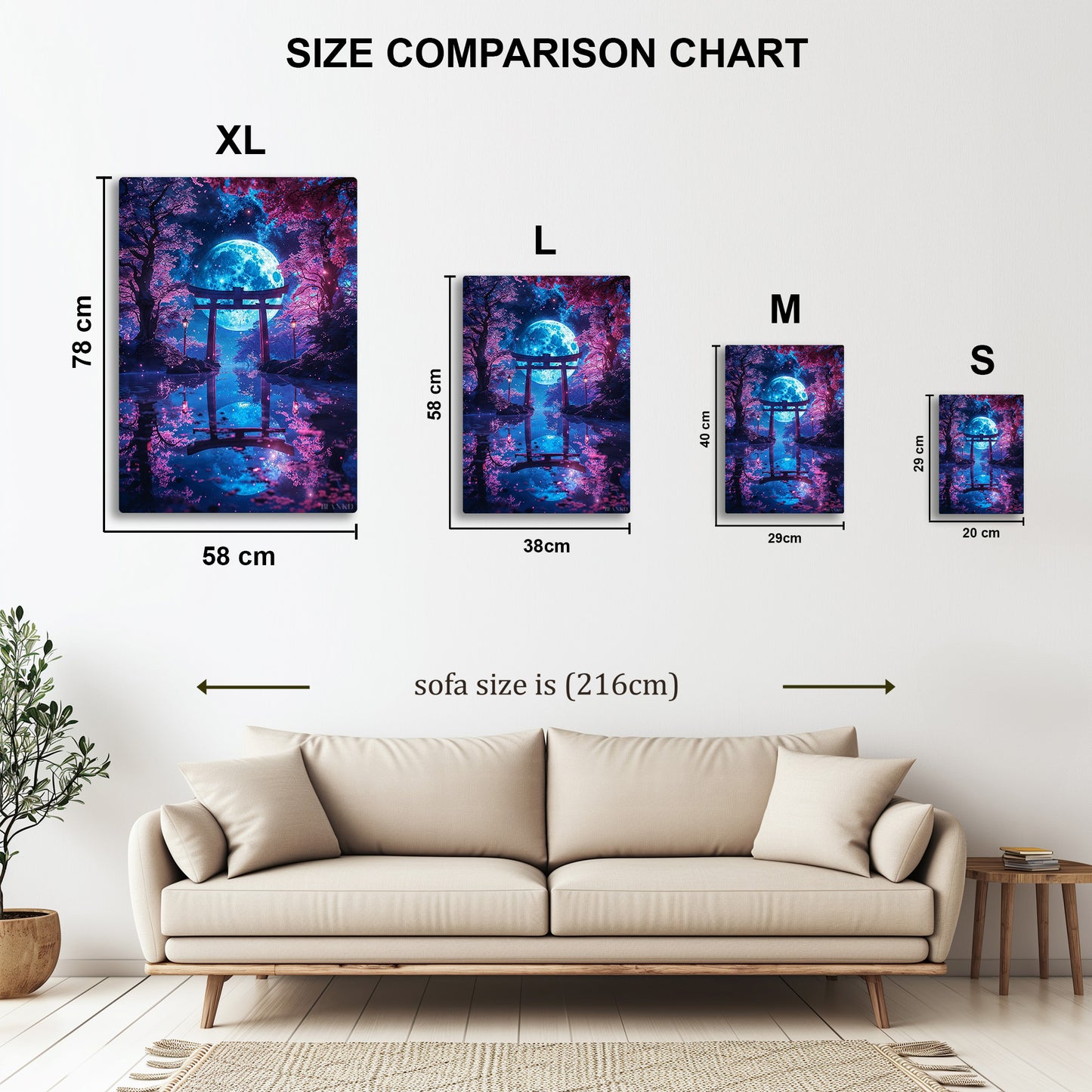Moonlit Torii Gate metal wall art in styled room setting