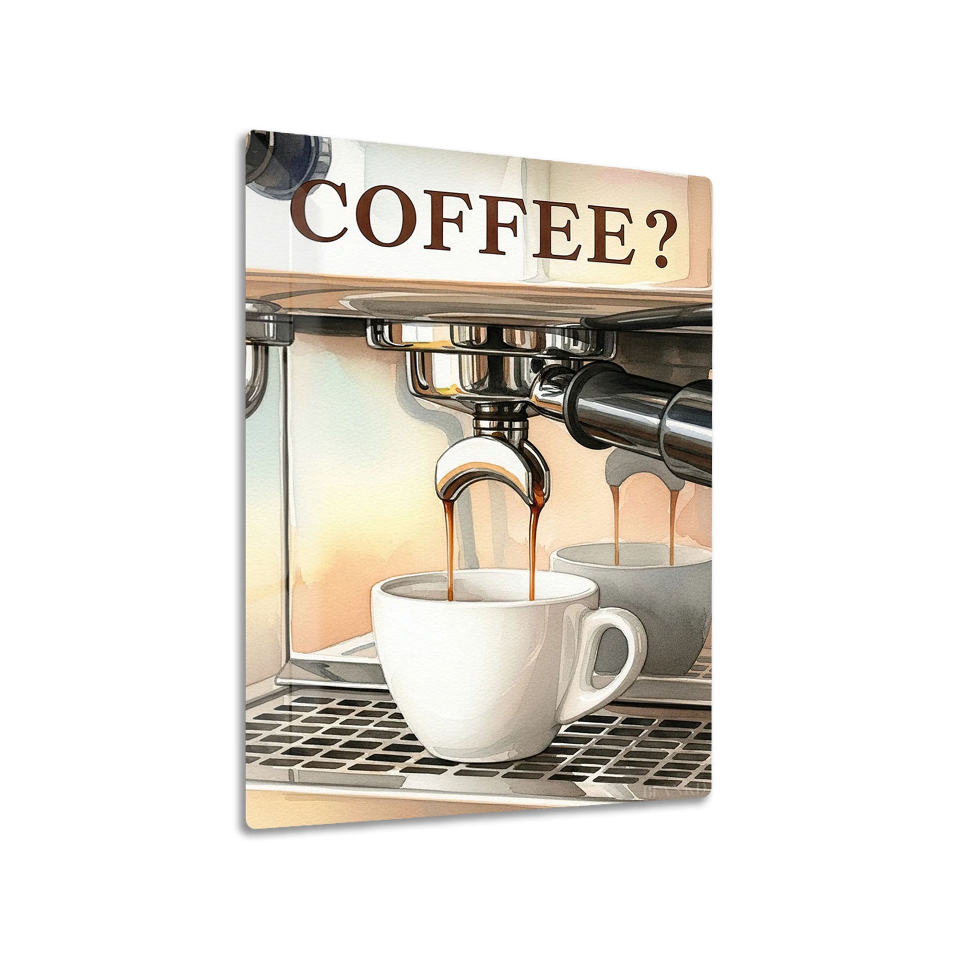 Espresso Machine metal poster on living room wall