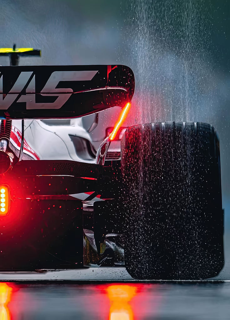 F1 Car in Rain metal poster artwork