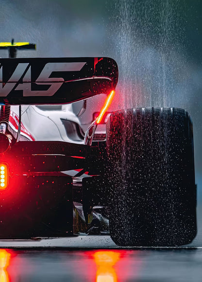 F1 Car in Rain metal poster artwork