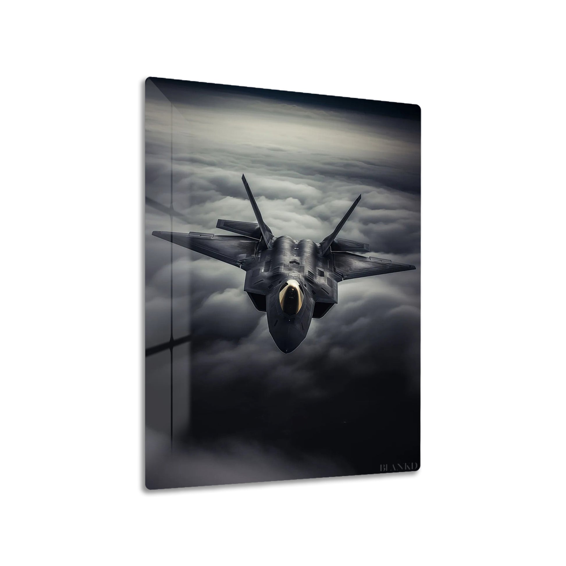 F-22 Raptor metal poster on living room wall