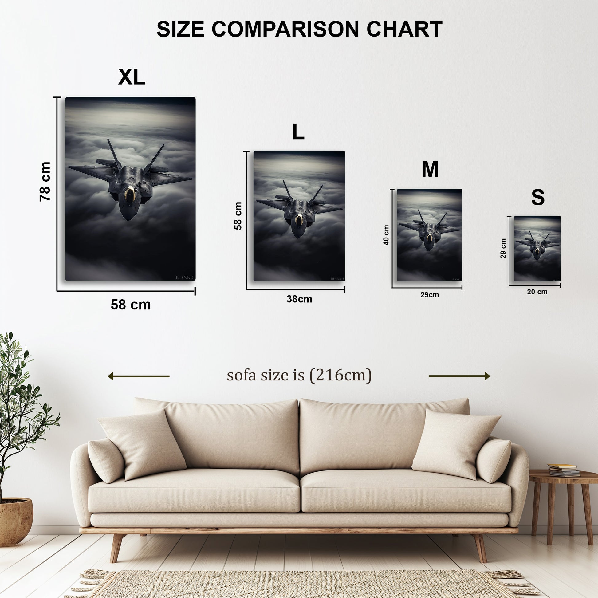 F-22 Raptor metal wall art in styled room setting