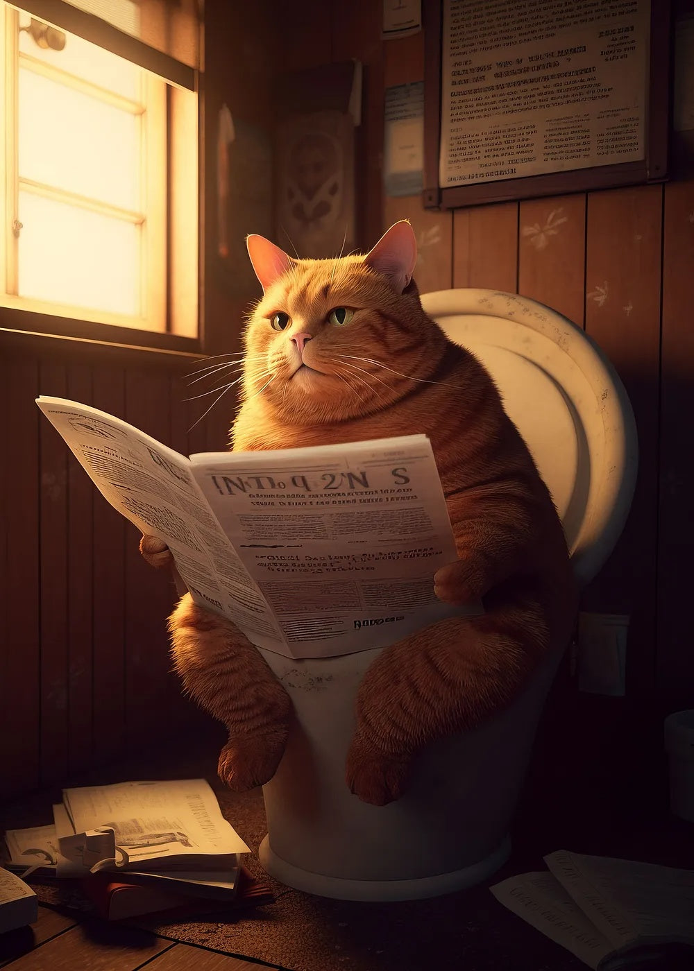 Cat with Newspaper metal poster artwork