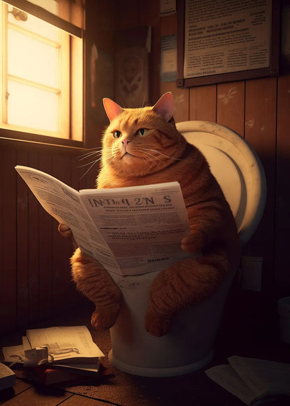 Cat with Newspaper metal poster artwork