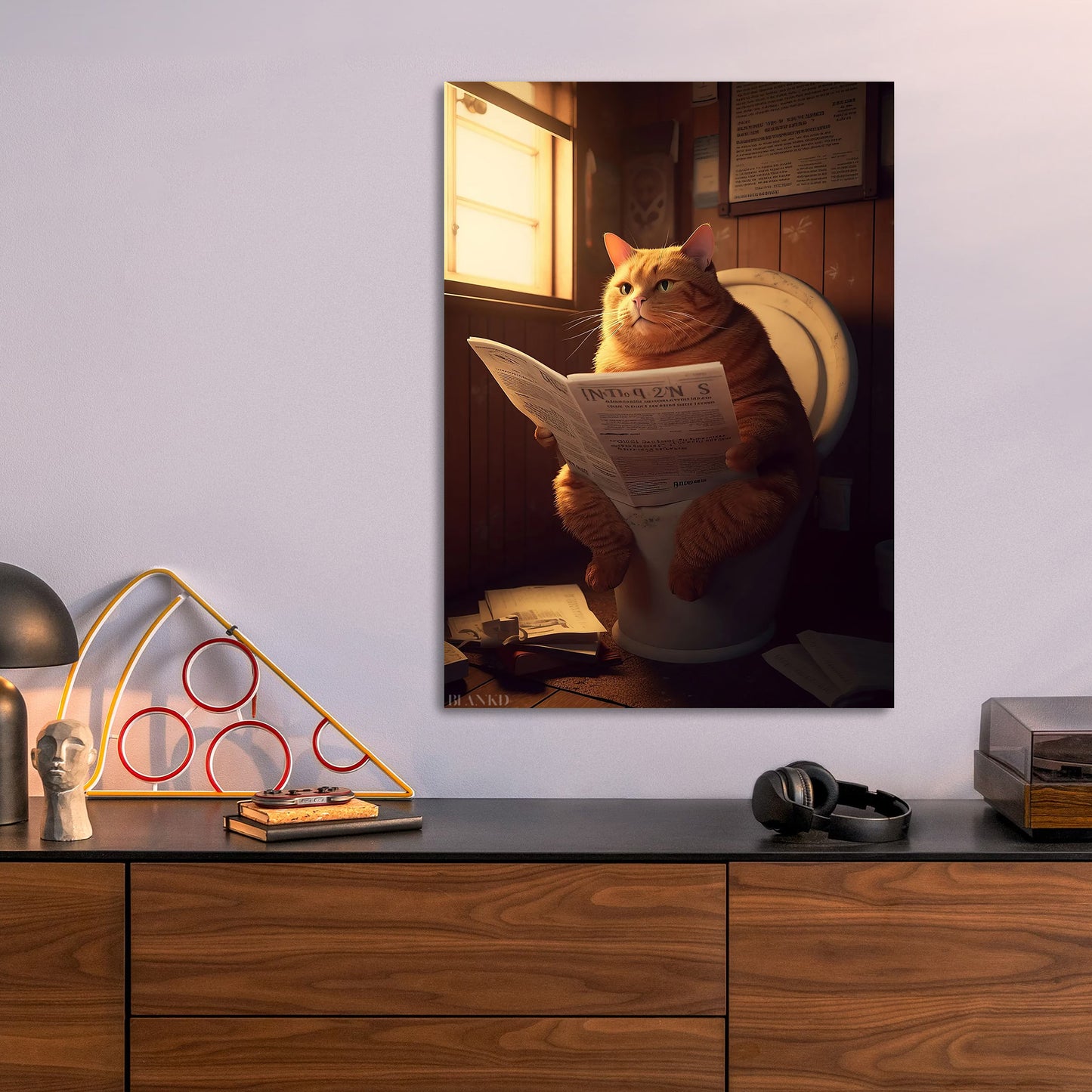 Cat with Newspaper metal poster size comparison