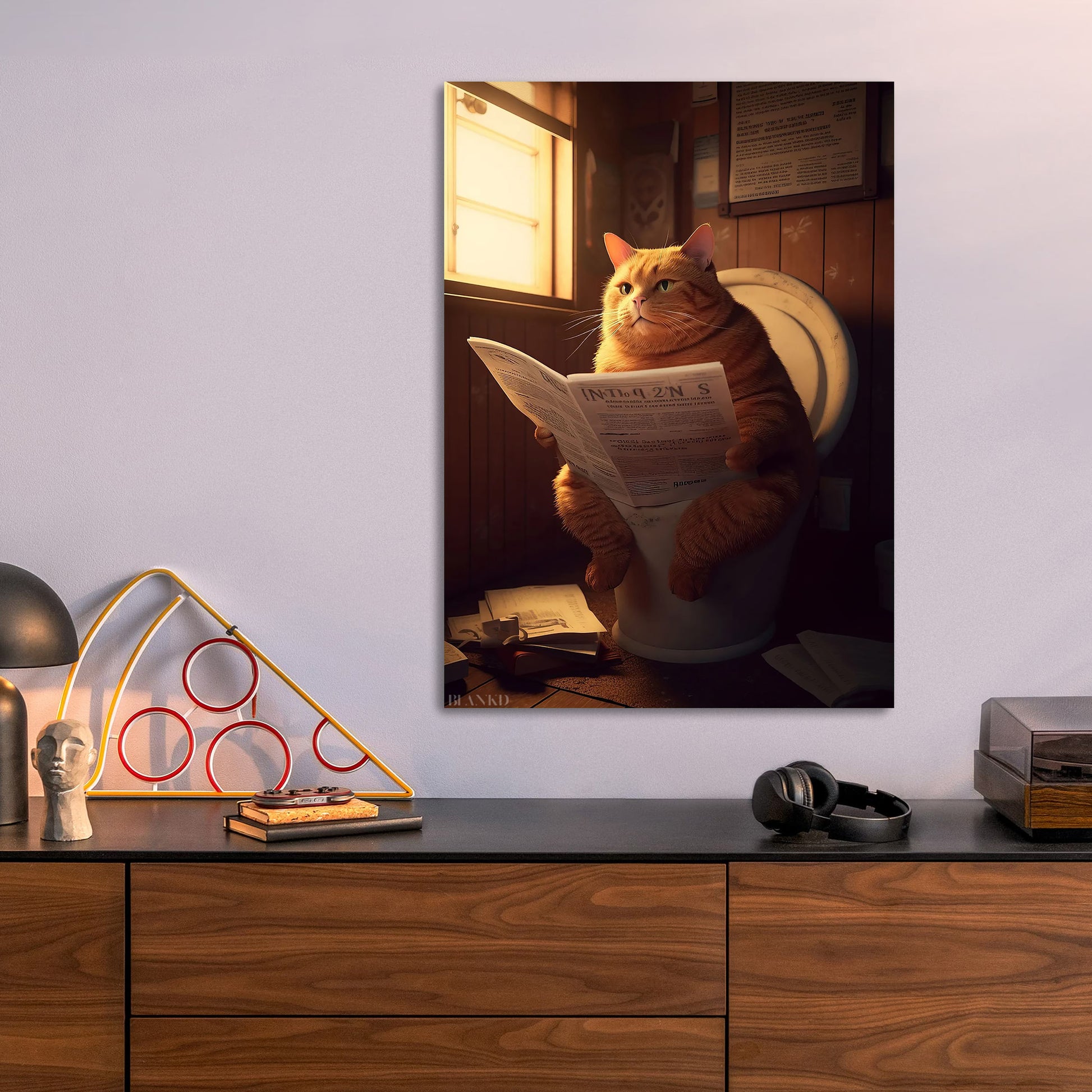Cat with Newspaper metal poster size comparison