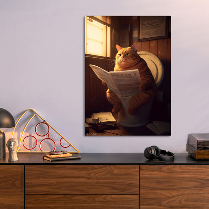 Cat with Newspaper metal poster size comparison