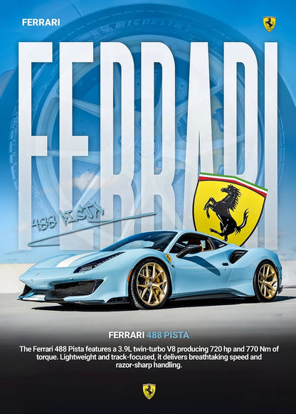 Ferrari 488 Pista metal poster artwork
