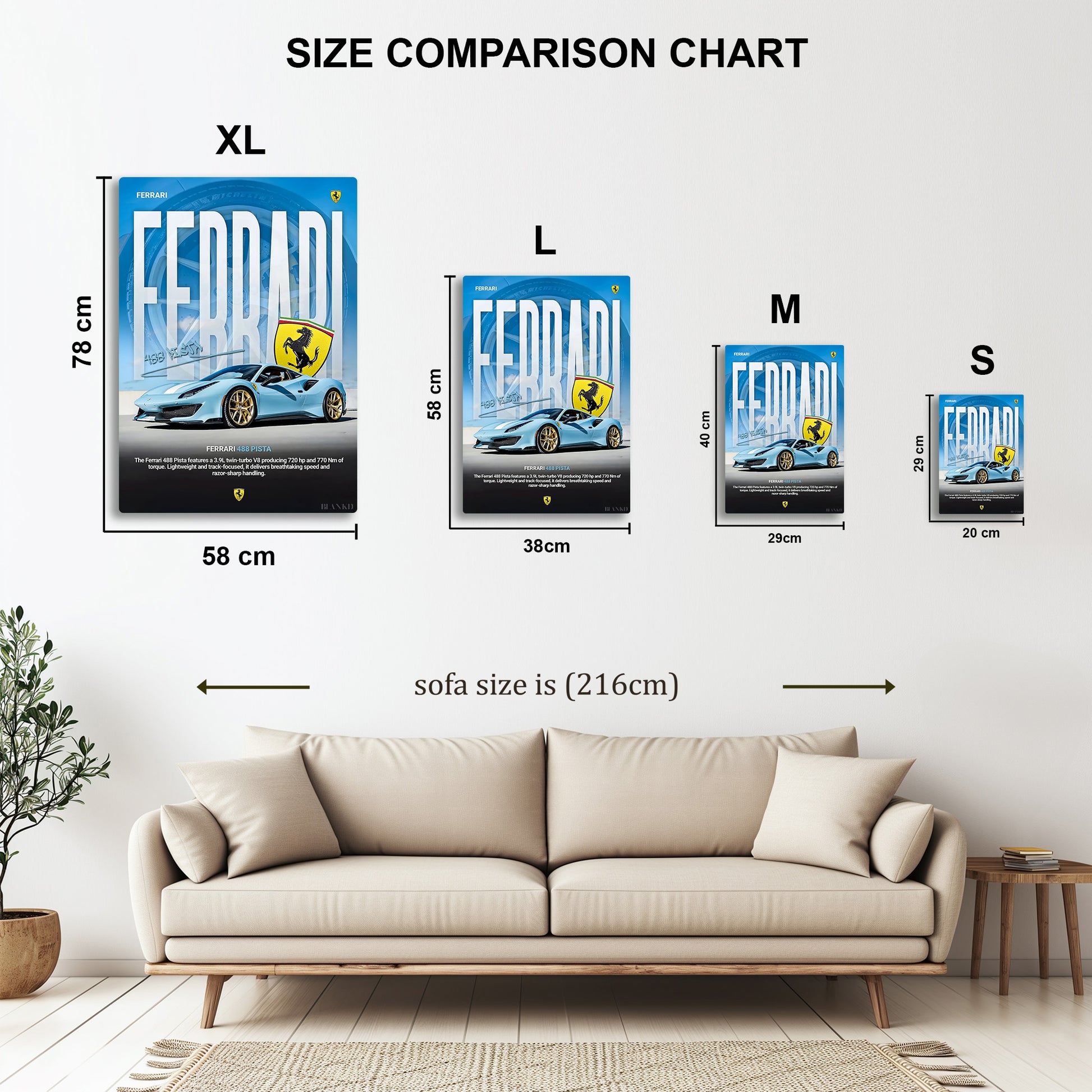 Ferrari 488 Pista metal wall art in styled room setting