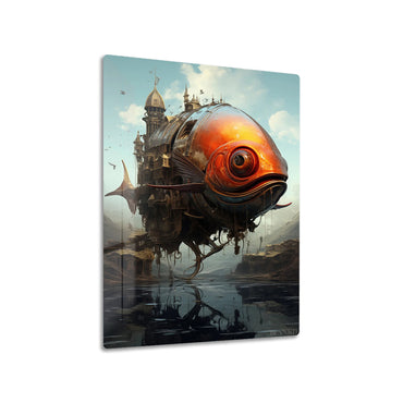 Flying Fish Kingdom metal poster on living room wall
