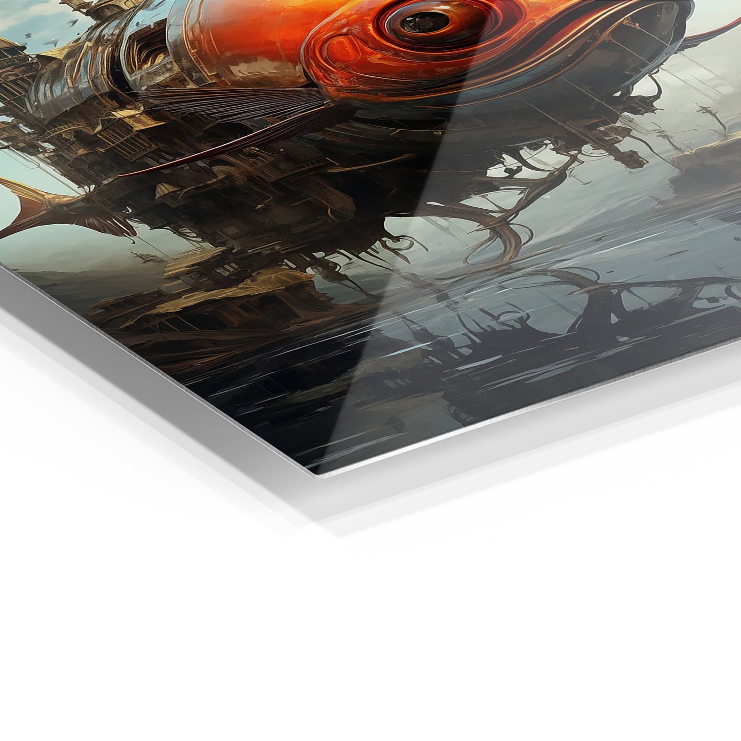 Flying Fish Kingdom metal wall art in a modern interior