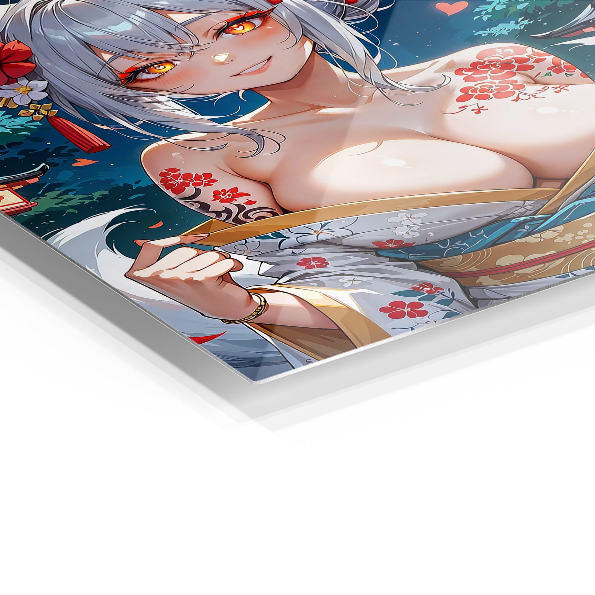 Fox Girl in Kimono metal wall art in a modern interior