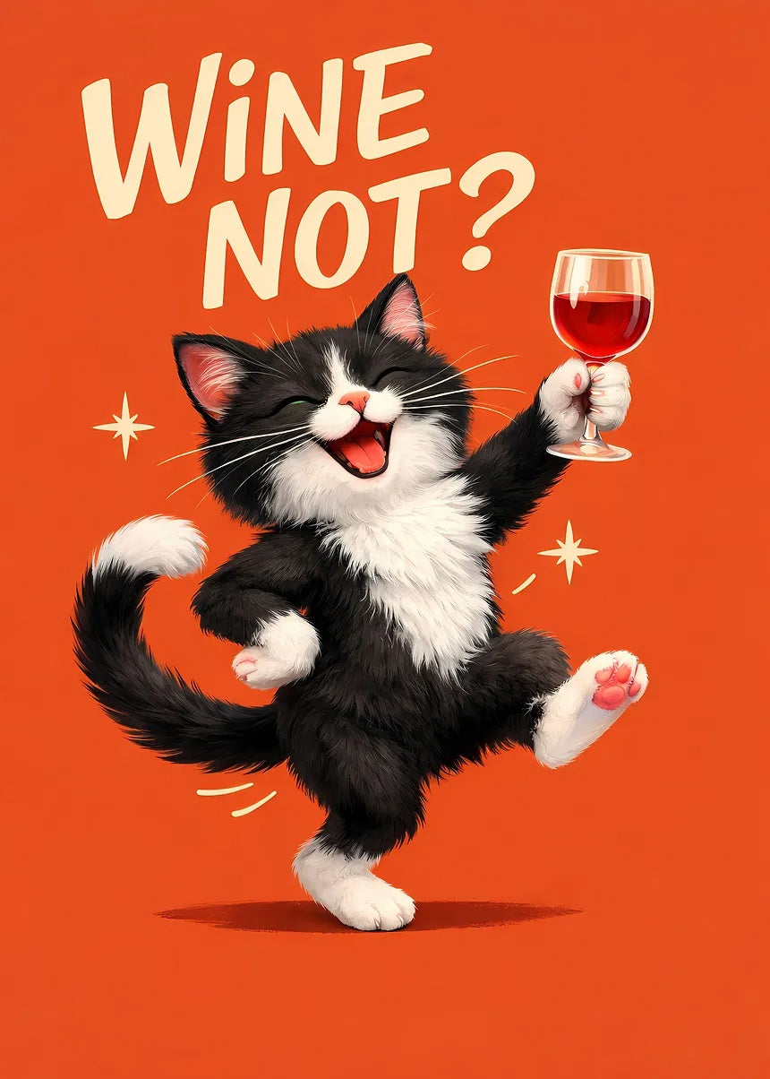 Funny Cat with Wine metal poster artwork