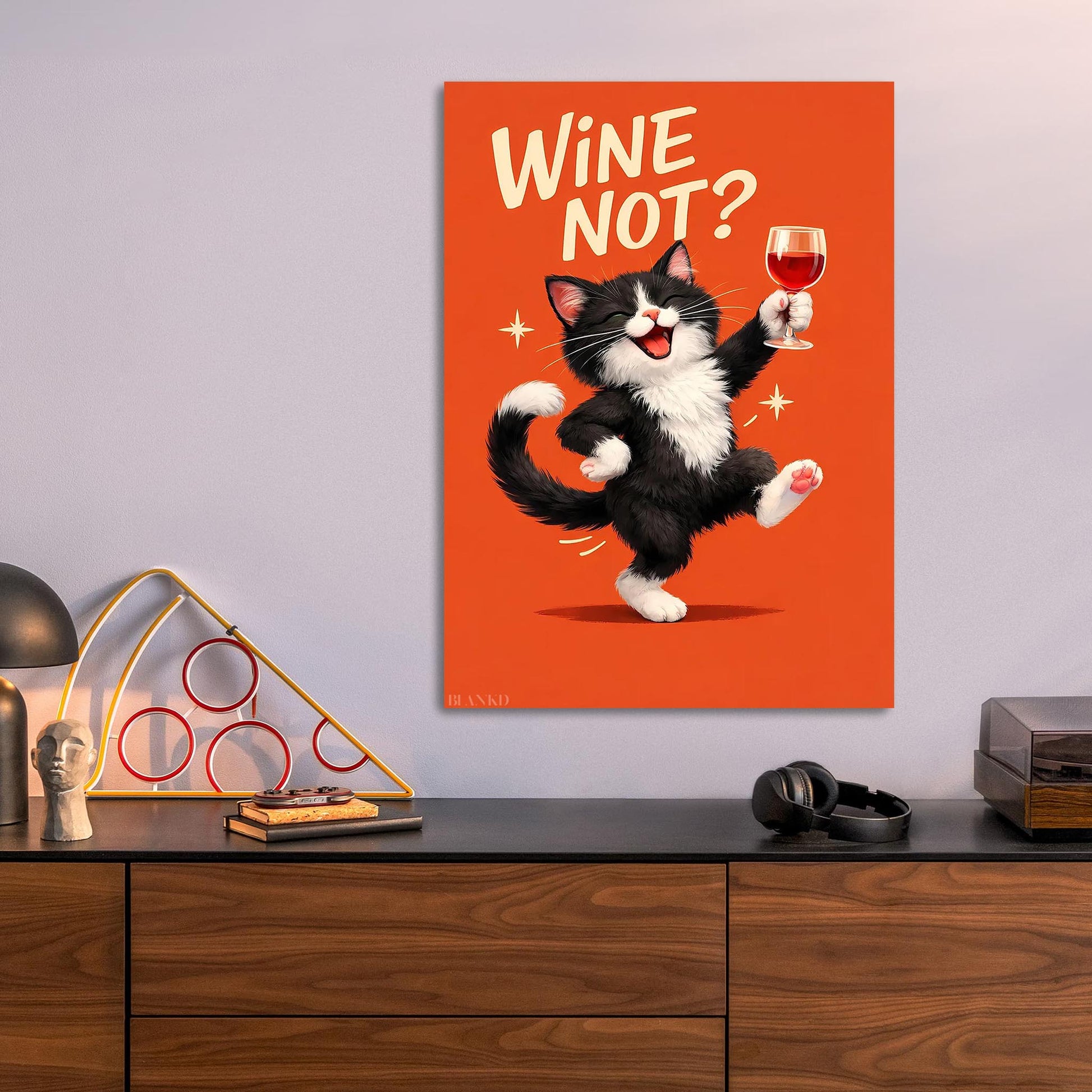 Funny Cat with Wine metal poster