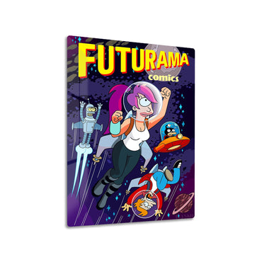 Futurama metal poster on living room wall
