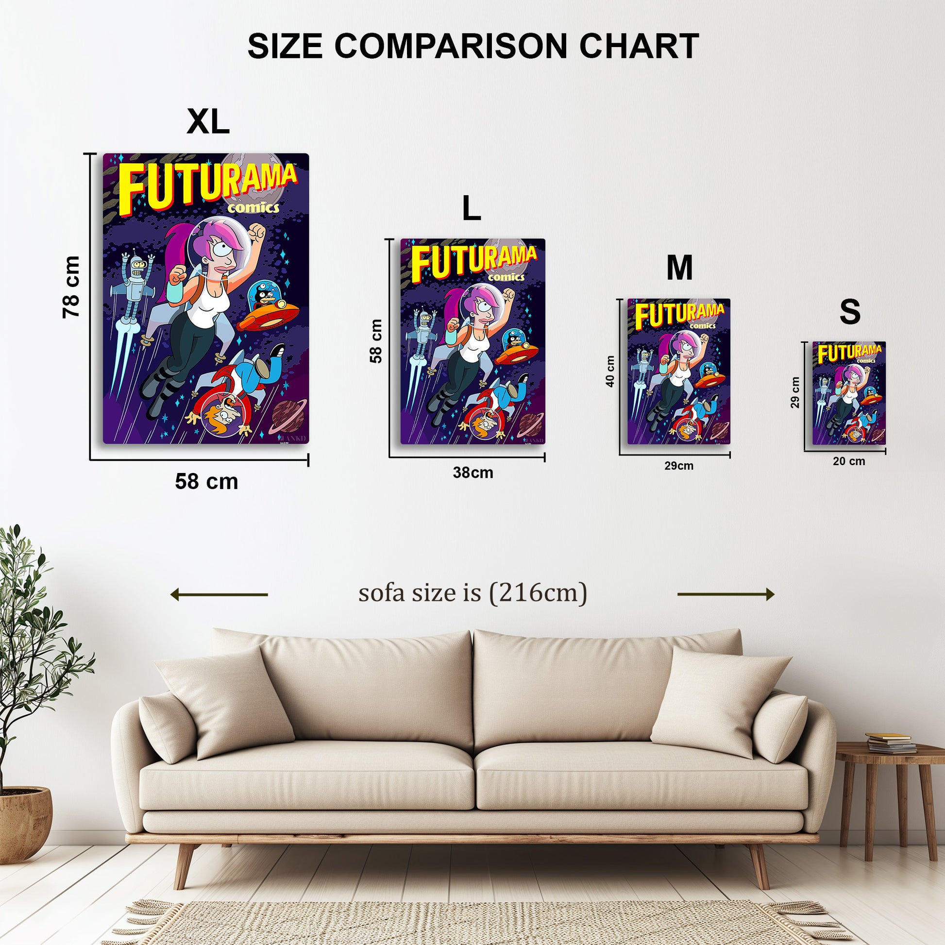 Futurama metal wall art in styled room setting